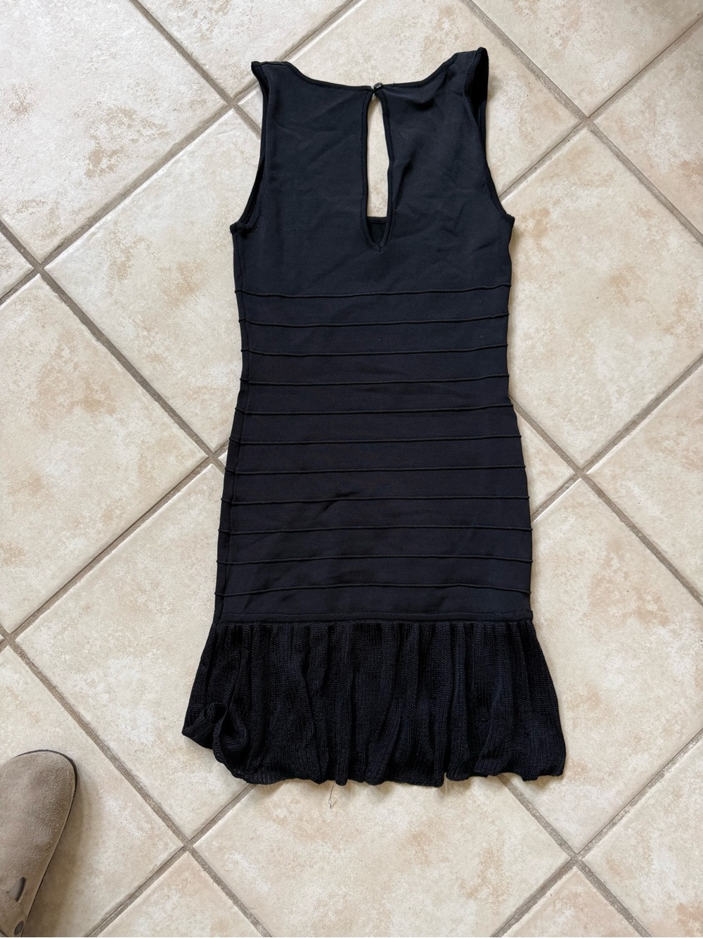 bebe Black Sleeveless Bandage Mini Dress with Ruffle Hem - Picture 2 of 3